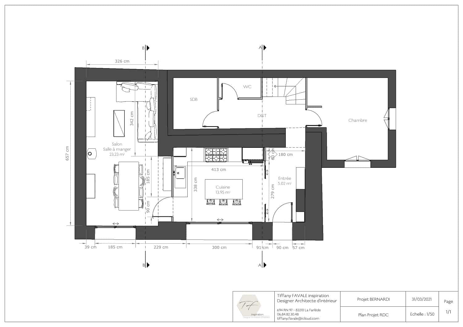Plan d'implantation 2D - TF inspiration - Architecte et décoratrice d'intérieur